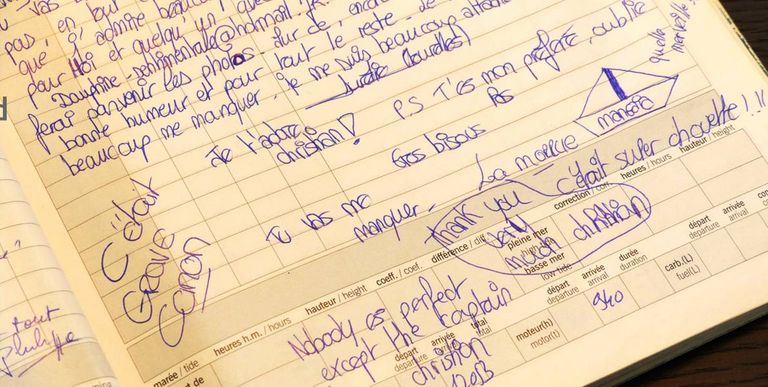 Quelques mots écrits par un jeune dans le livre de bord